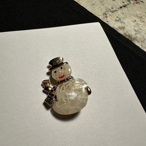 Liz Claiborne LC Snowman Red Rhinestone Scarf Christmas Holiday Brooch Pin